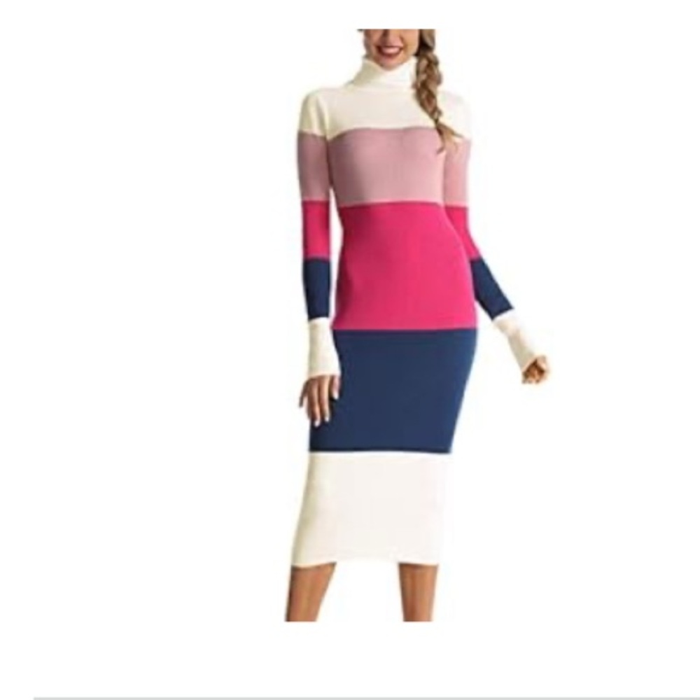 Color Block Turtleneck Sweater Dress